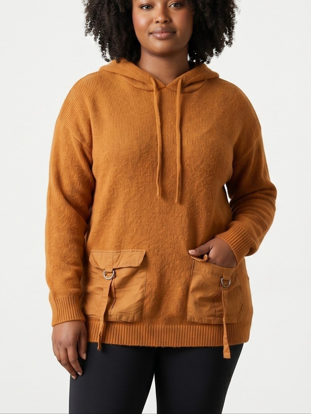 Say What? Burnt Orange Hooded Knit Tunic Sweater